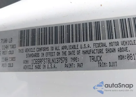 2020 Ram 1500 Laramie Longhorn 4X4 6'4 Box from USA, damaged, VIN 1C6SRFST8LN137579